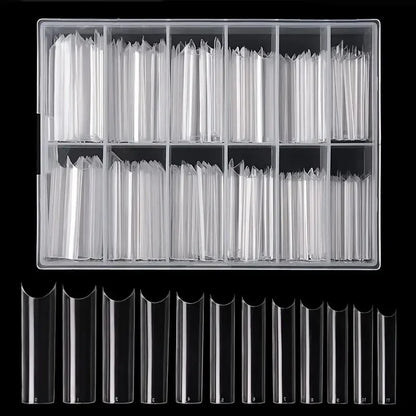 240 Clear Nail Tips – Coffin Shape Fake Toenail and Acrylic Nails, Half Cover Artificial Nail Set with Storage Box