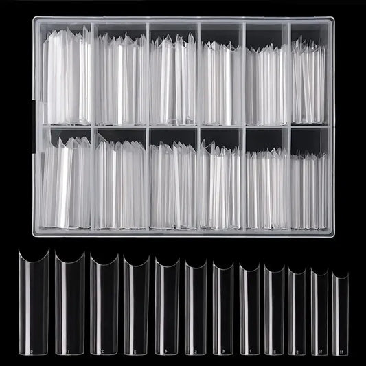240 Clear Nail Tips – Coffin Shape Fake Toenail and Acrylic Nails, Half Cover Artificial Nail Set with Storage Box