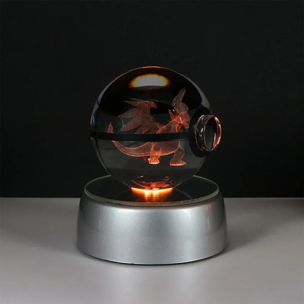 Pokémon 3D Crystal Ball LED Night Light – Pikachu Gengar Eevee Mewtwo Pokéball Base Lamp Kids Birthday & Home Decor Gift