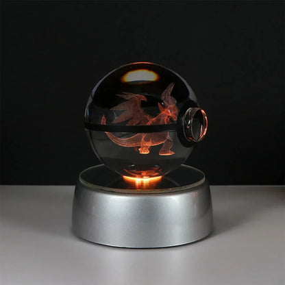 Pokémon 3D Crystal Ball LED Night Light – Pikachu Gengar Eevee Mewtwo Pokéball Base Lamp Kids Birthday & Home Decor Gift