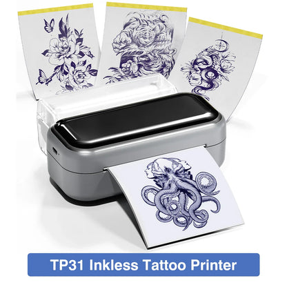 TP31 Thermal Tattoo Stencil Printer – Wireless Bluetooth Mini Portable Printer with Transfer Paper for Tattoo Artists