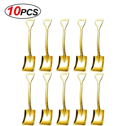 20/2x Stainless Steel Mini Shovel Spoons - Gold and Silver Coffee, Tea, Dessert, Ice Cream Scoops - Kitchen Tableware Set