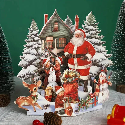 3D Christmas Card – Night Before Christmas Pop-Up Scene with Santa, Reindeer & Snowy Village