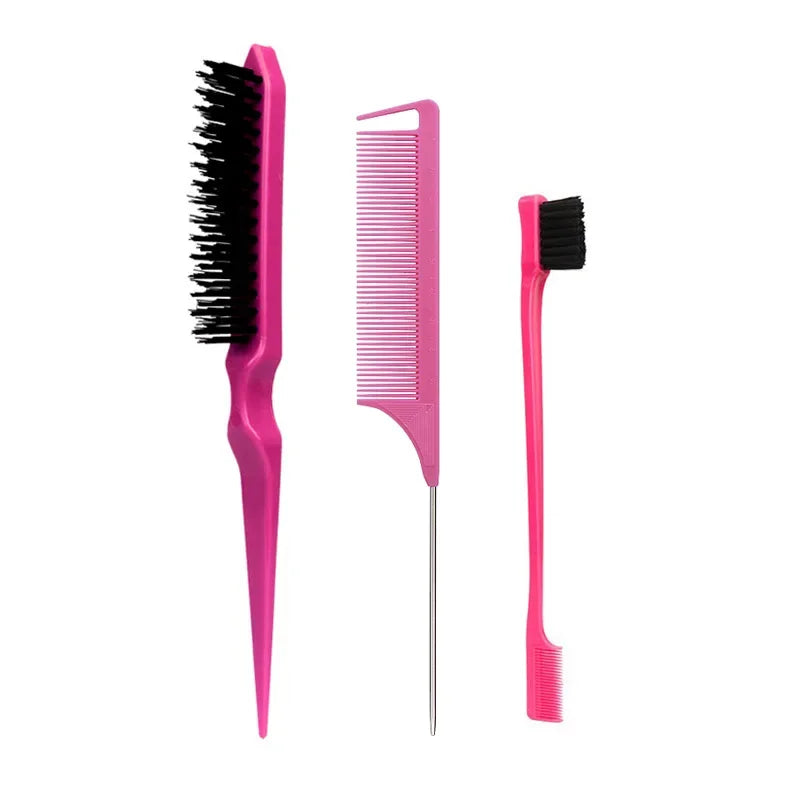 3PCS Hair Styling Comb Set – Teasing Brush, Rat Tail Comb, Edge Brush & Braid Tool for Hair Styling