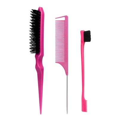 3PCS Hair Styling Comb Set – Teasing Brush, Rat Tail Comb, Edge Brush & Braid Tool for Hair Styling