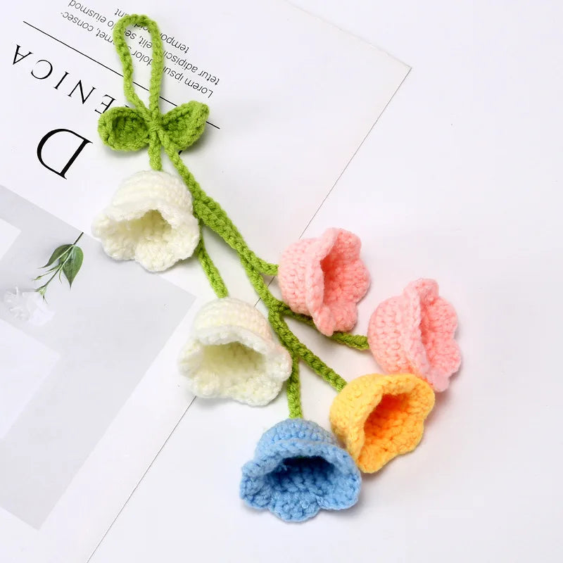 Handmade Crochet Bell Orchid in Pot – Knitted Artificial Flower with Light for Desktop & Easter 2025 Decor