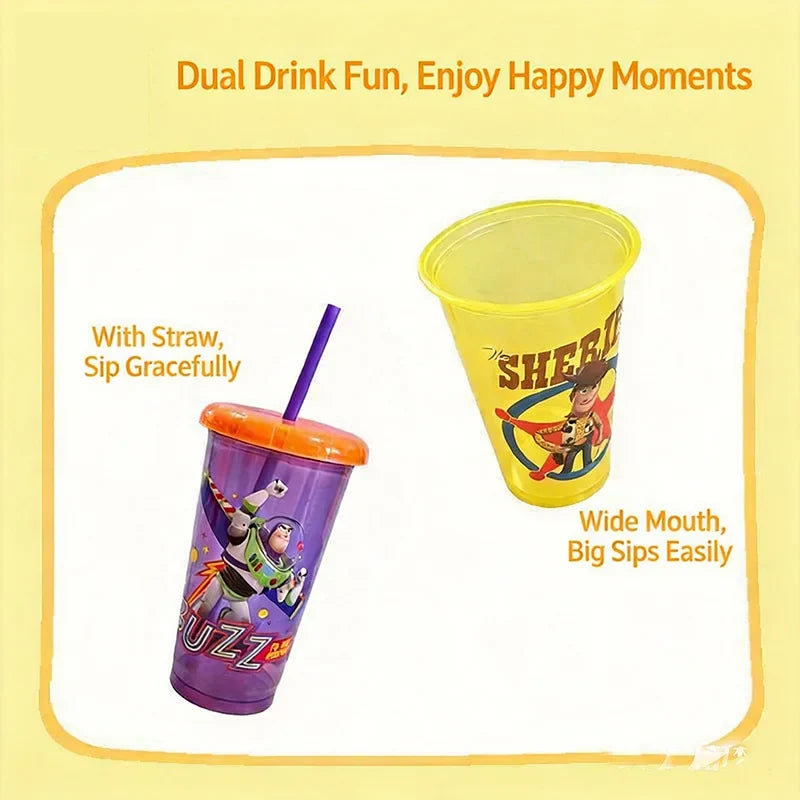Toy Story 4-Pack Straw Cups - Reusable BPA-Free Cartoon Plastic Drinking Cups