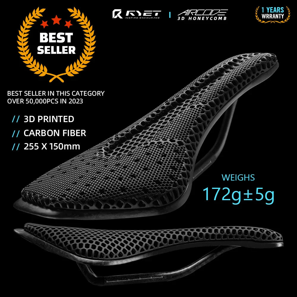 2024 RYET 3D Printed Carbon Bike Saddle — Ultralight Hollow MTB & Road Racing Cycling Seat Cushion