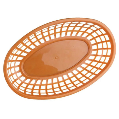 Fries Burger Serving Baskets - Colorful Oval Plastic Food Trays for Fast Food, Hot Dogs, Snacks & Reusable Restaurant Service