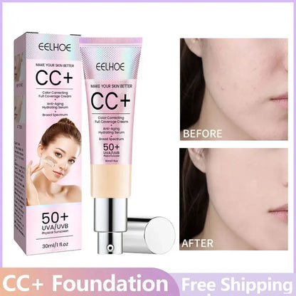 Waterproof CC Cream Foundation SPF 50 – Moisturizing Brightening Concealer with Oil Control, Sun Protection Makeup (1/2/3pcs)