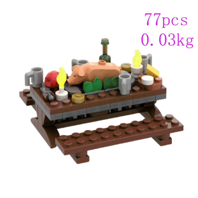 Spot MOC Small Particle Building Blocks — Dining Table & Barrel Decoration Educational Assembly Toy