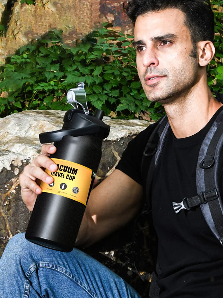 Outdoor Stainless Steel Thermos Bottle – 304 Vacuum Insulated Travel Mug with Straw, Hot & Cold Sports Water Tumbler Portable Flask