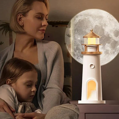 Moon Lamp Projection Night Light – Lighthouse Design with Bluetooth Music, Remote Control & Motion Sensor, Ambient Light for Xmas & Birthday Gift