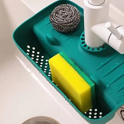 Silicone Sink Drain Rack: Household Faucet Splash Proof Water Collecting Pad for Sponge, Rag, Steel Wool - Gadget Storage Box