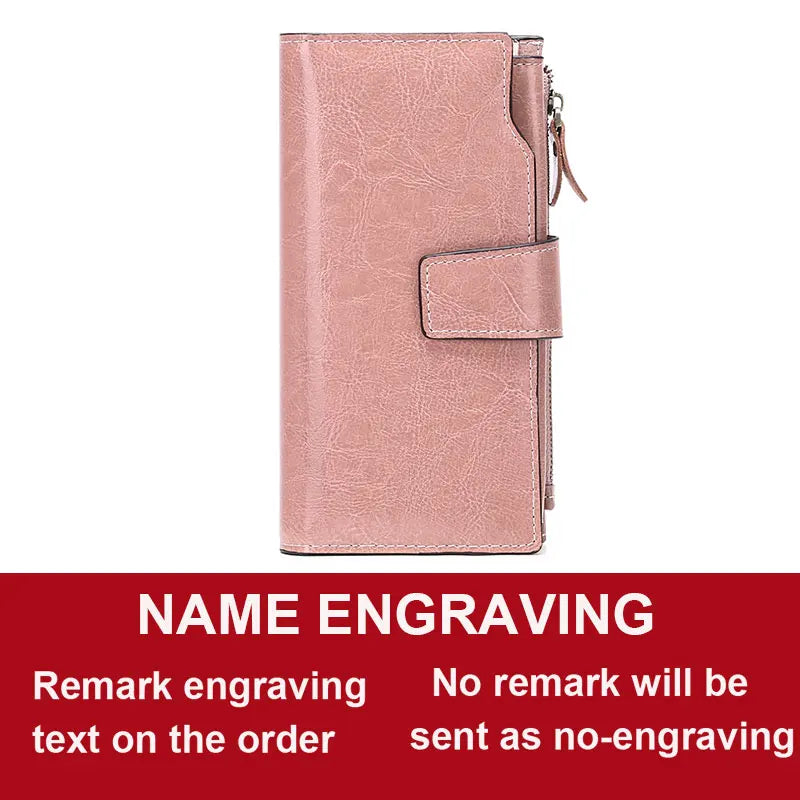 2024 New RFID Long Women’s Wallet — Genuine Leather Clutch with Zipper Coin Pocket, Card Holder & Printed Design