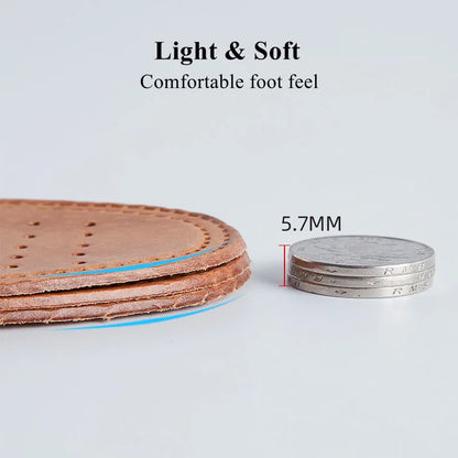 Real Cowhide Leather Insoles – Soft, Breathable, Anti-Slip Shock Absorbing Shoe & Boot Inserts