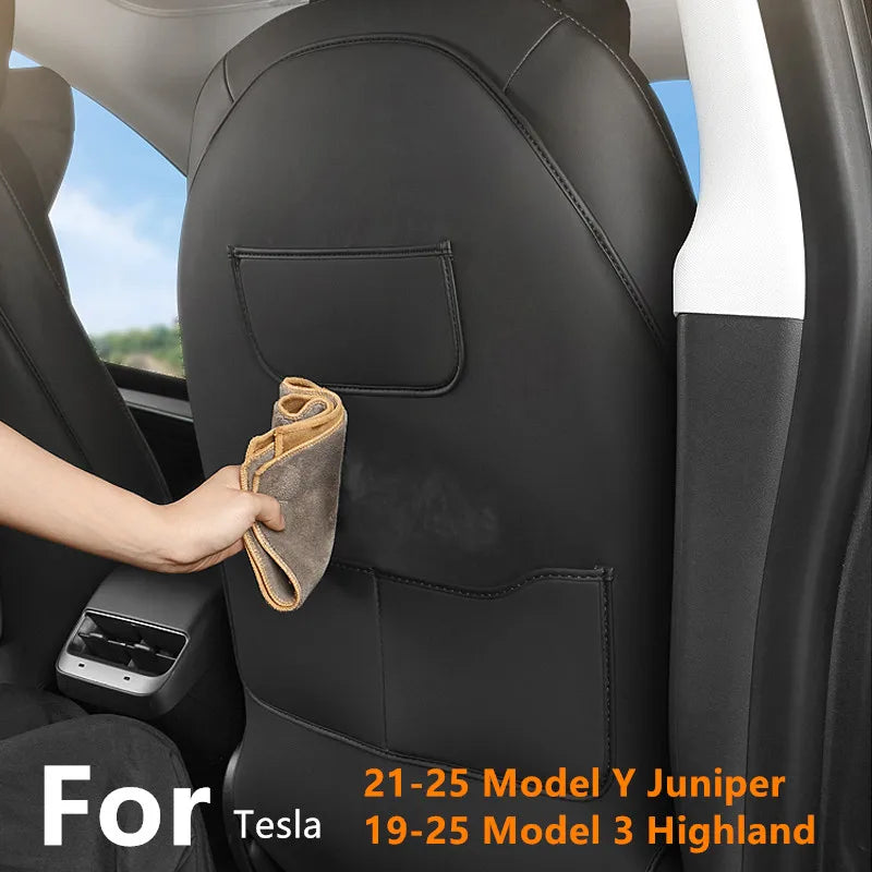 Tesla Model Y Juniper Seat Back Kick Protector Cover – Rear Seat Protection Pad & Front Backrest Accessory