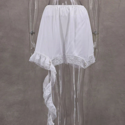 Women’s White Lace Asymmetrical Midi Skirt – High Waist Satin Slim Fit Summer Casual Street Chic Skirt