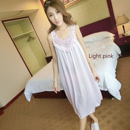 YINSILAIBEI Satin Nightgown - Plus Size Ice Silk Sleepwear Dress for Women