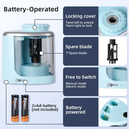 Tenwin Electric Auto Pencil Sharpener - Safe Helical Steel Blade Sharpener for Students, Artists, Kids, Adults - Ideal for Colored Pencils