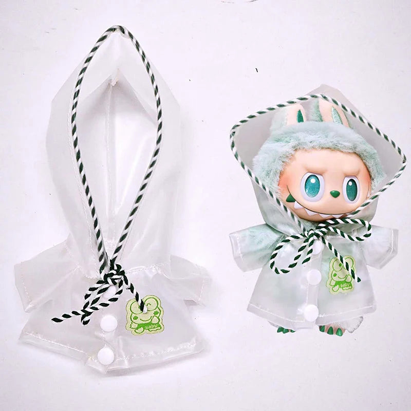 15-17cm Labubu Doll Clothes — Waterproof Raincoat & Rain Boots Outfit Set with Matching Accessories