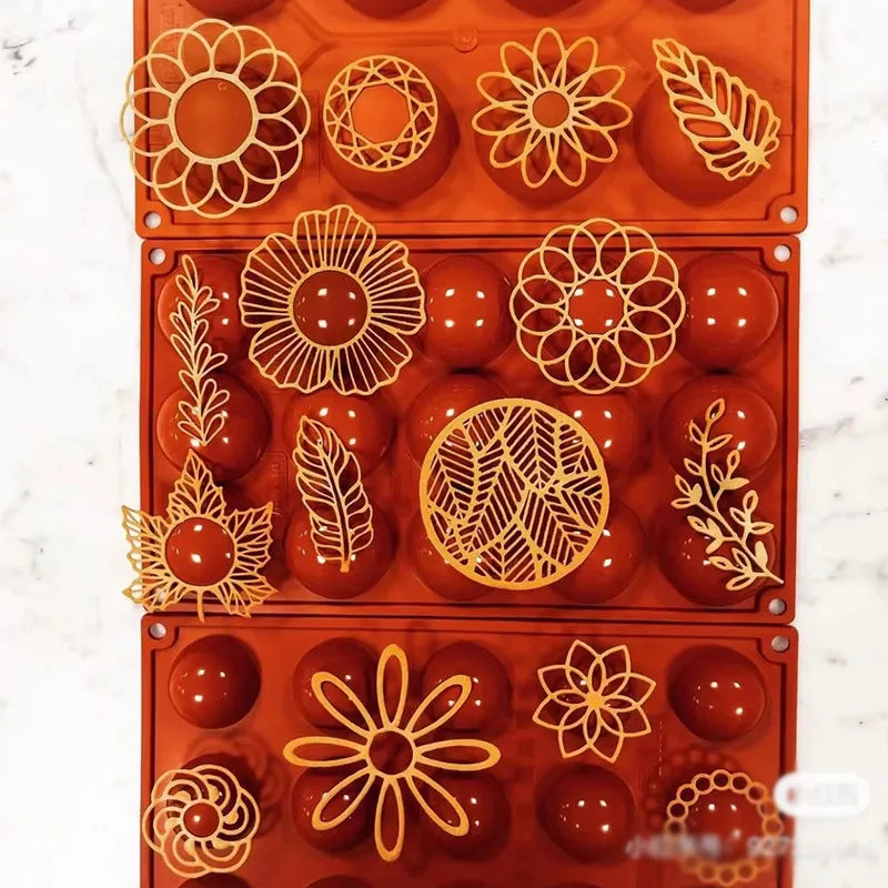 Various Leaves & Geometric Flower Silicone Cake Lace Mold — Cake Decorating Border Tool for Baking