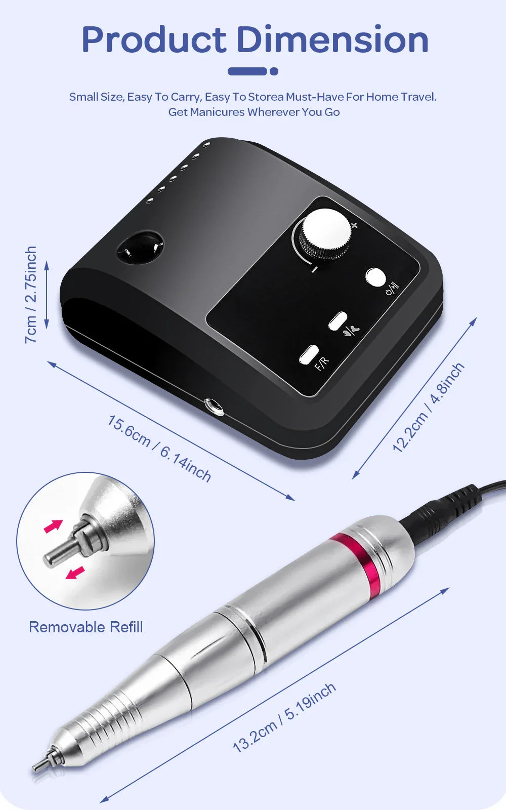45000 RPM Electric Nail Drill Machine - HD Display, Metal Manicure Pen, Professional Nail Lathe & Sander for Nails