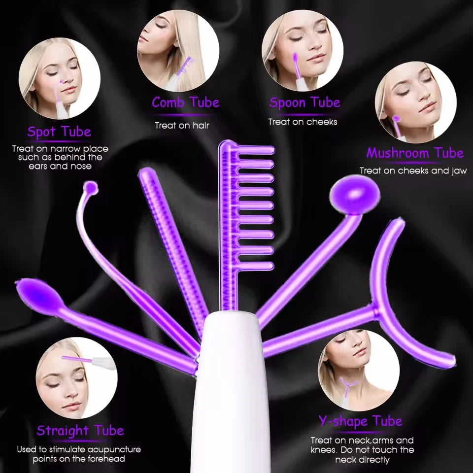 6-in-1 High Frequency Facial Machine — Touch Panel Electrotherapy Wand for Hair, Face, Acne & Skin Care Treatment
