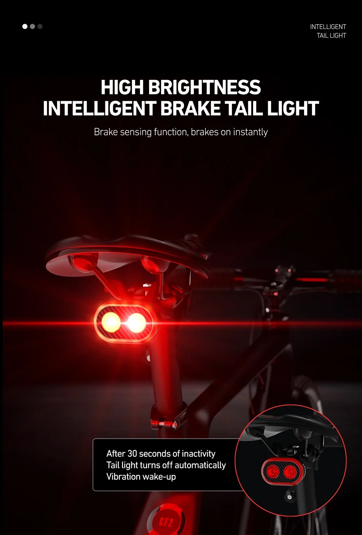 CYCLAMI CY300T Smart Bicycle Brake Sensing Light — Waterproof Front & Rear MTB Road Bike Light Accessory