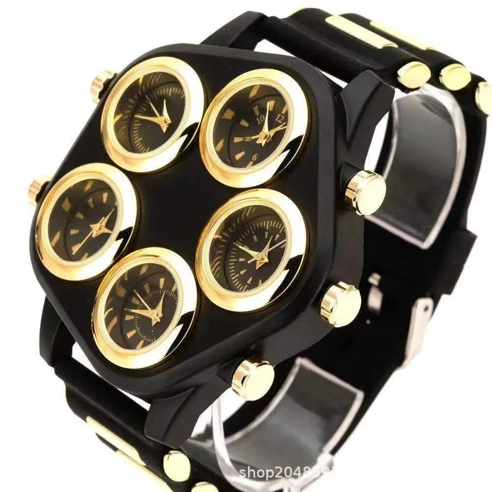 Five Movement Men's Quartz Watch – Large Dial Hip Hop Punk Style Sport Watch for Men