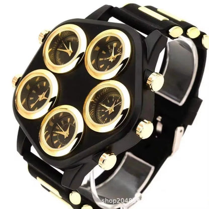 Five Movement Men's Quartz Watch – Large Dial Hip Hop Punk Style Sport Watch for Men