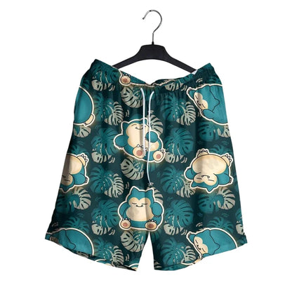 Snorlax Hawaiian Shirt & Shorts Set - Loose Casual Anime Summer Pajama Outfit