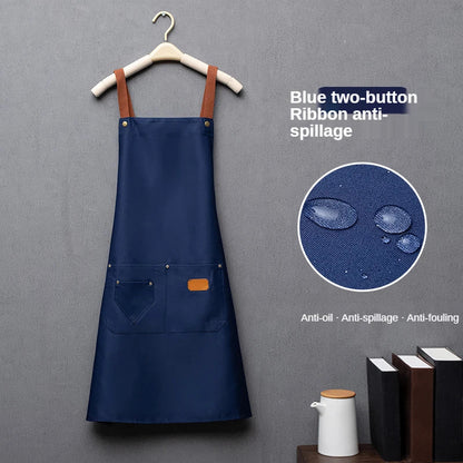 Customized Embroidery Kitchen Apron – Waterproof Bib with Logo, Signature, Pockets, and Waist Bag for Home Chefs & Bakers
