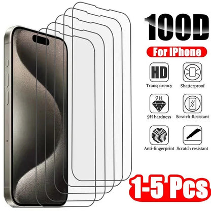 1-5Pcs Tempered Glass Screen Protector - iPhone 16 15 14 13 12 11 Pro Max 7 8 SE X XS XR Protective Glass Film