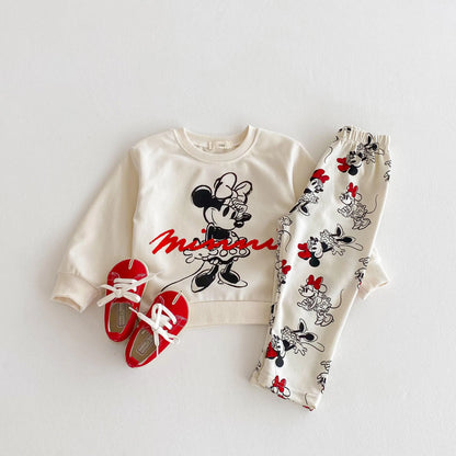 Disney Cartoon Sweatshirt Set – Autumn Long Sleeve Tops & Pants for Kids, Casual Outfit