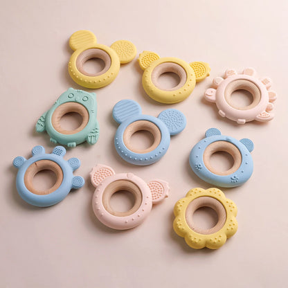 TYRY.HU Silicone Baby Teether - Cartoon Frog & Deer Teething Necklace Pendant for Infant Gum Relief Gift