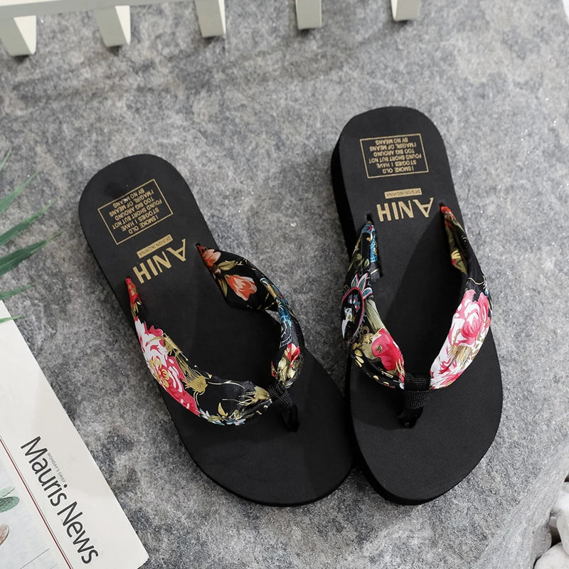 Women’s Summer EVA Slippers - Bohemian Satin Ribbon Flip Flops Casual Beach Sandals for Ladies