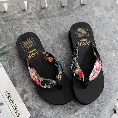 Women’s Summer EVA Slippers - Bohemian Satin Ribbon Flip Flops Casual Beach Sandals for Ladies
