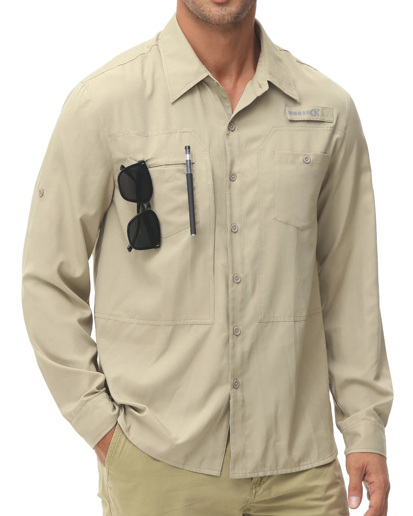 Men's UPF 50+ Long Sleeve Fishing Shirt – Sun Protection Breathable Hiking & Work Shirt with Zipper Pocket