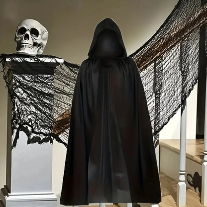 Unisex Halloween Hooded Black Cloak Witch Robe Long Cape Cosplay Costume Party Prop