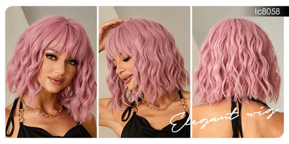 CharmSource Pink BOBO Short Synthetic Wig – Natural Wavy Heat Resistant Hair Wig for Women, Party & Daily Wear