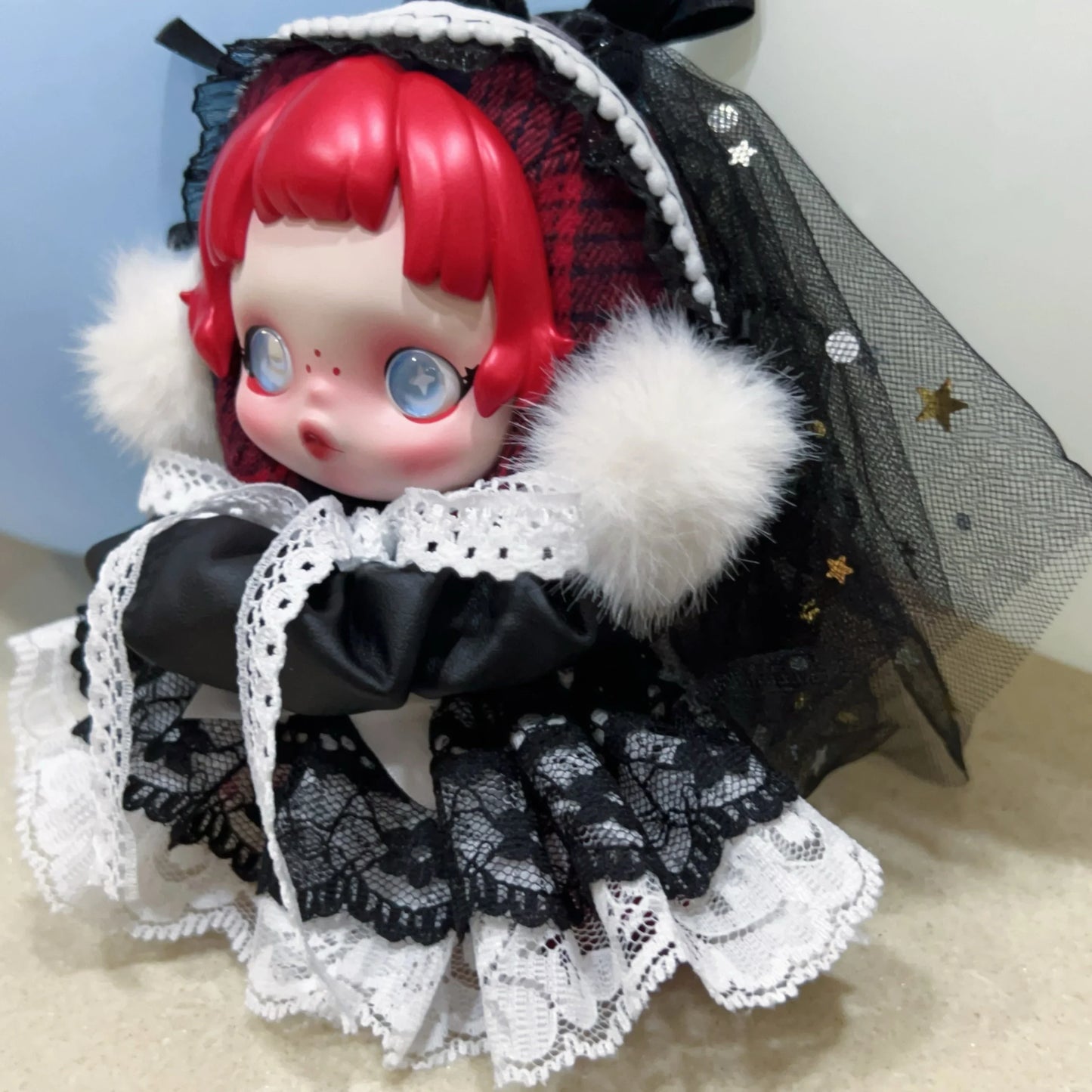 10cm Skullpanda Doll Clothes – Vintage Princess Dress Set with Headwear, Winter Symphony Series