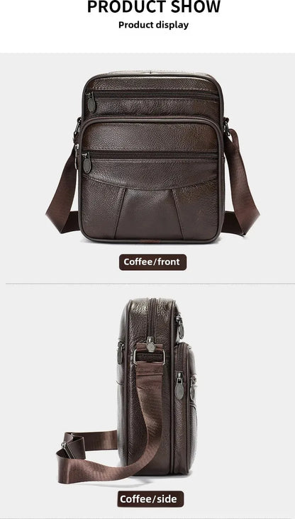 Men’s Genuine Leather Crossbody Bag – Small Outdoor Casual Bag for Motorcycle and Daily Use