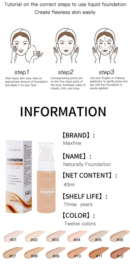 Liquid Foundation Concealer – Waterproof, Sweat-Resistant Professional Makeup Cosmetics