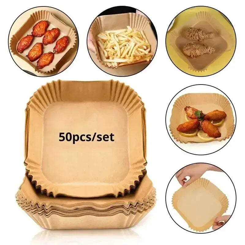 50Pcs Disposable Non-Stick Air Fryer Paper Liners – Round Baking Sheets Kitchen Airfryer Accessories for Easy Cooking & Cleanup