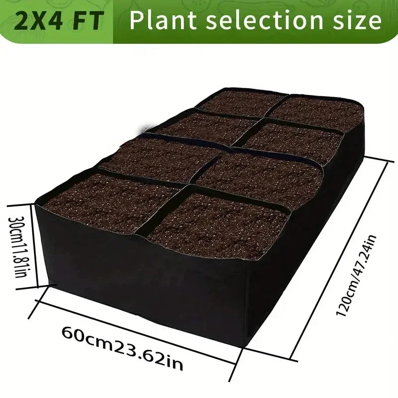 128-Gallon Rectangular Planting Bag – Multi-Grid Seedling Bed with 8 Mouth Openings for Flowers & Vegetables