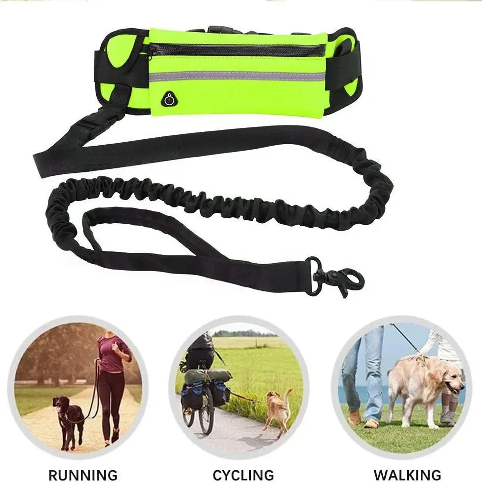 Reflective Hands-Free Dog Running Waist Leash Nylon Elastic Adjustable Pet Traction Belt with Waist Bag Retractable Control for Running & Walking