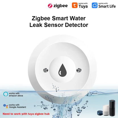 ZigBee Water Sensor - Tuya Leak & Flood Detector for Kitchen/Bathroom, App Remote Monitoring & Home Assistant Support