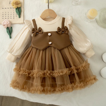 Baby Girls Chiffon Princess Dress - Solid Color Bow Birthday Dress for Ages 6 Months-3 Years