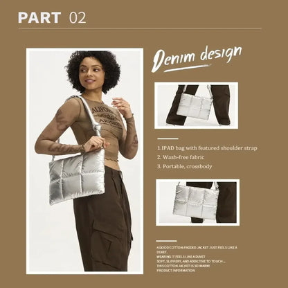 Trendy Puffy Cotton Laptop Bag 14 Inch — Waterproof, Shockproof Sleeve with Shoulder Strap for MacBook, Lenovo, Huawei